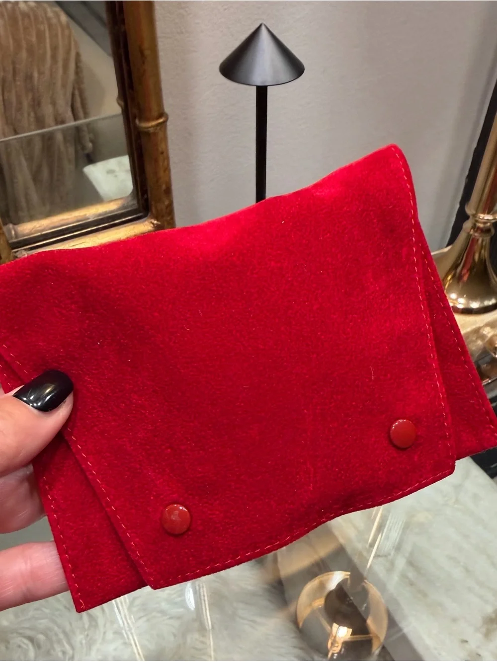 Cartier 3 piece~ Red Velvet Jewelry Sleeve with Gold Hardware, Gift Bag + Card